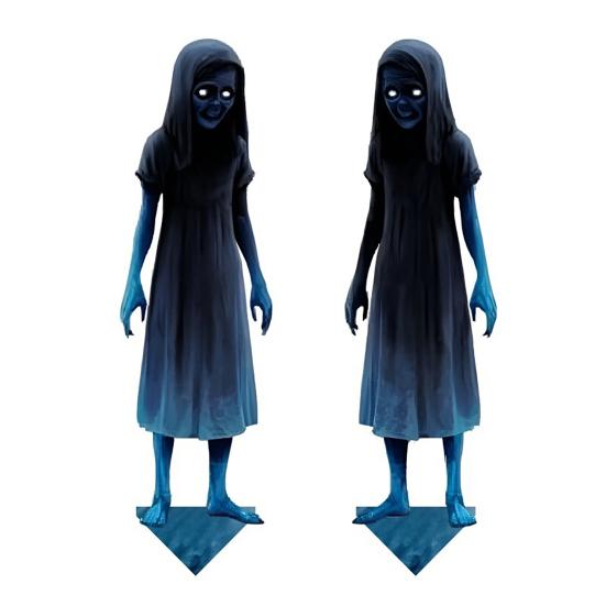 Yousheng 2 Pcs Scary Garden Metal Stakes Spooky Twins Yard Signs for Lawn Patio Haunted House Halloween Outdoor Decorations