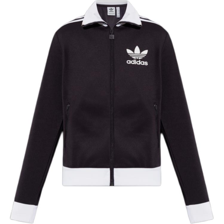 Adidas Originals Logo Print Color Block Striped Polo Jacket Women Black IY2219 XS