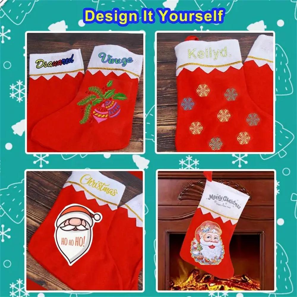 12pcs Red Felt Christmas Stockings Festive Hanging Stocking for Fireplace Non-Woven Fabric Xmas Decor With Golden Trim Idea Gift
