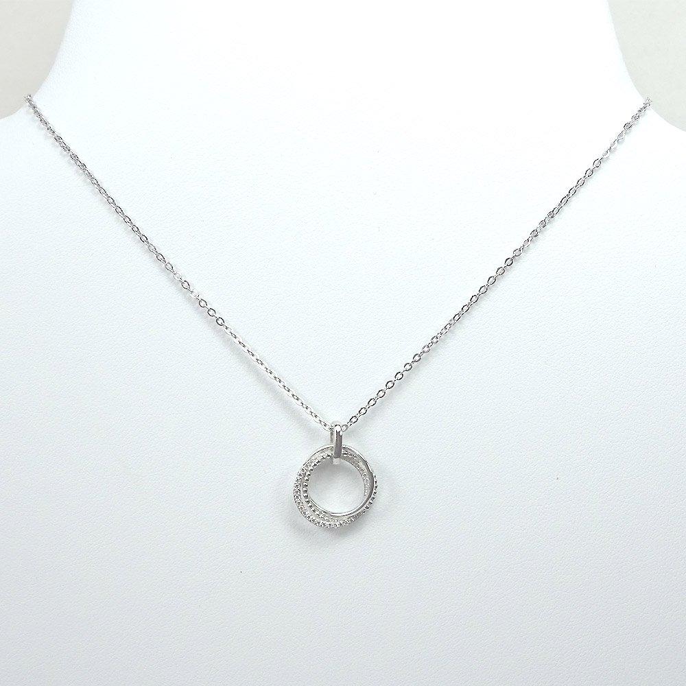 [Your and My Jewelry Box] WG-type Sterling Silver 925 Circle Motif Cubic Zirconia Diamond Triple Strand Necklace [Gift Wrapped] (Silver)