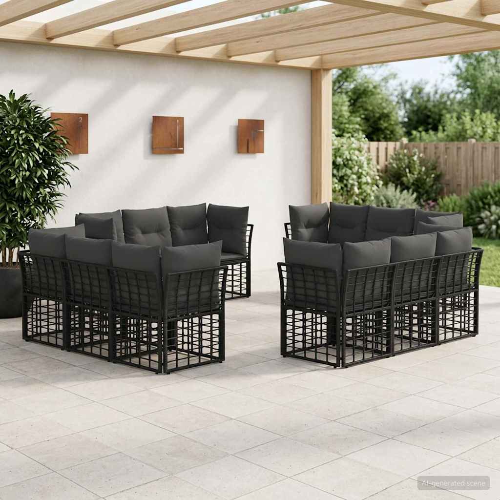 Outdoor Sofa Set Black Polyester