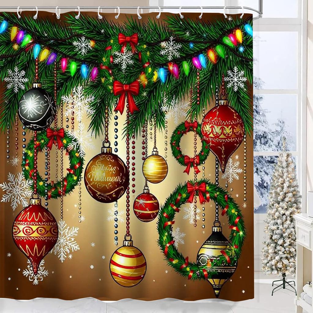 Christmas Tree Shower Curtain, Bathroom  Shower Waterproof Curtain with 12 Hooks, Fish Shaped Home Decoration, Free Delivery