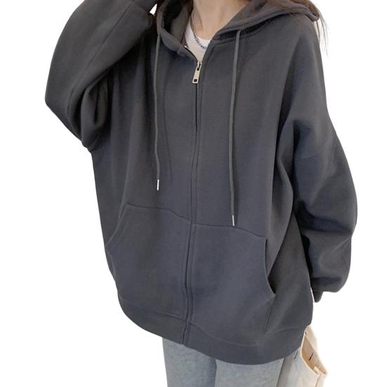 Sudaderas Oversize para Mujer con Cremallera Completa, Manga Larga, con Bolsillos, Chaquetas Casuales con Cordón Ajustable, Ropa de Abrigo para Otoño