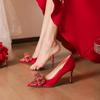 2026 Spring and Autumn Women's High Heels Chinese Red Butterfly Rhinestone Fashion Wedding Women's Shoes