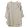 Johnature Women Embroidery Floral Shirts O-Neck Tops Chinese Style Solid Color Blouses Summer Loose Shirts