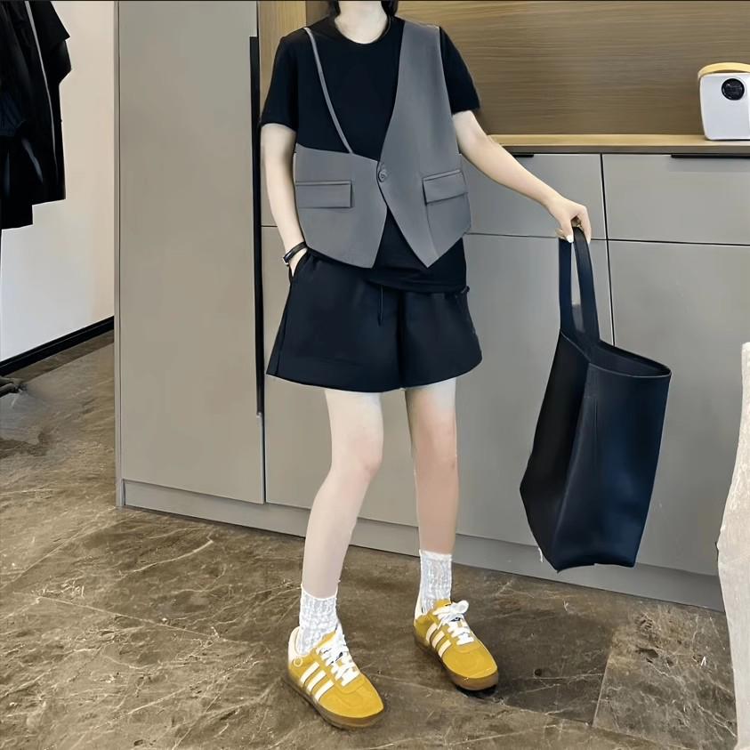 Women's Korean Style Loose Fit Short Sleeve Two-Piece T-Shirt (2024 Summer Collection)