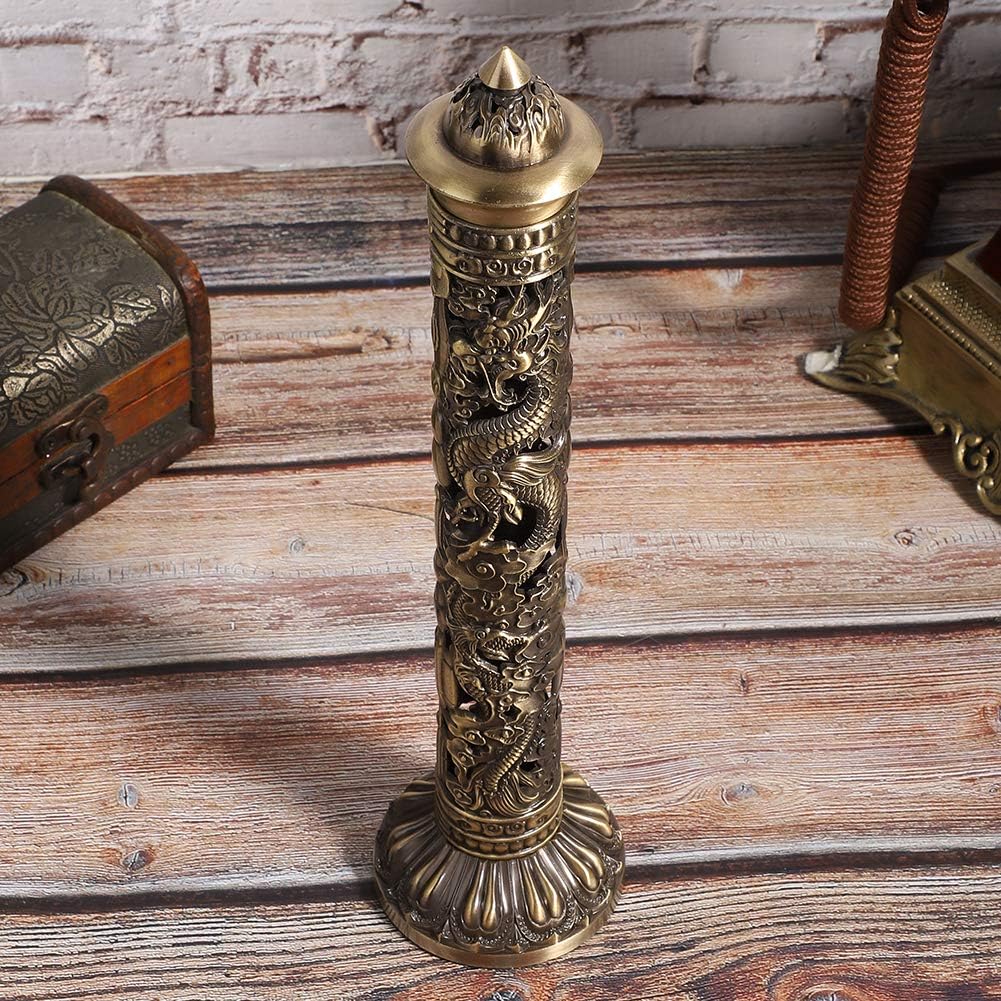 Incense Holder, Vintage Censer Long Incense Stick, Metal Bronze Backflow Smoke Incense Towel Holder, for Home Office Yoga Craft Buddhist Decoration