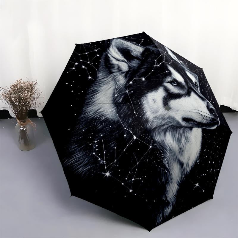 Black Husky pattern, automatic folding umbrella, portable and foldable design, 8 ribs, a Christmas or birthday gift.