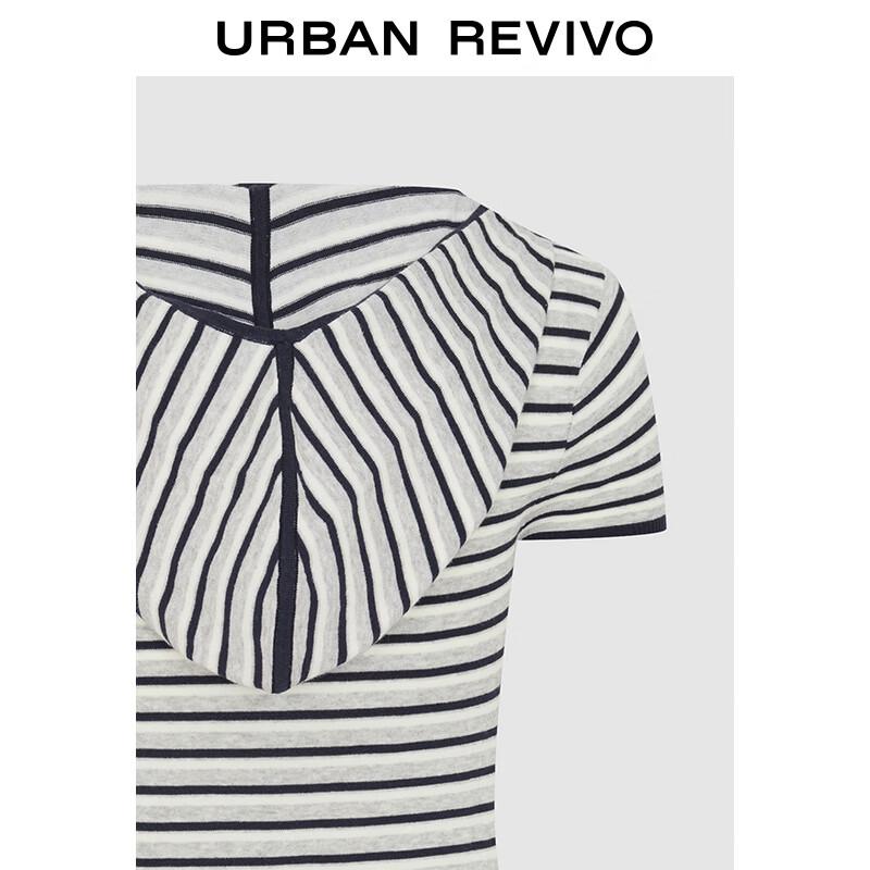UR Women's Striped Hooded Short Sleeve Knit Top