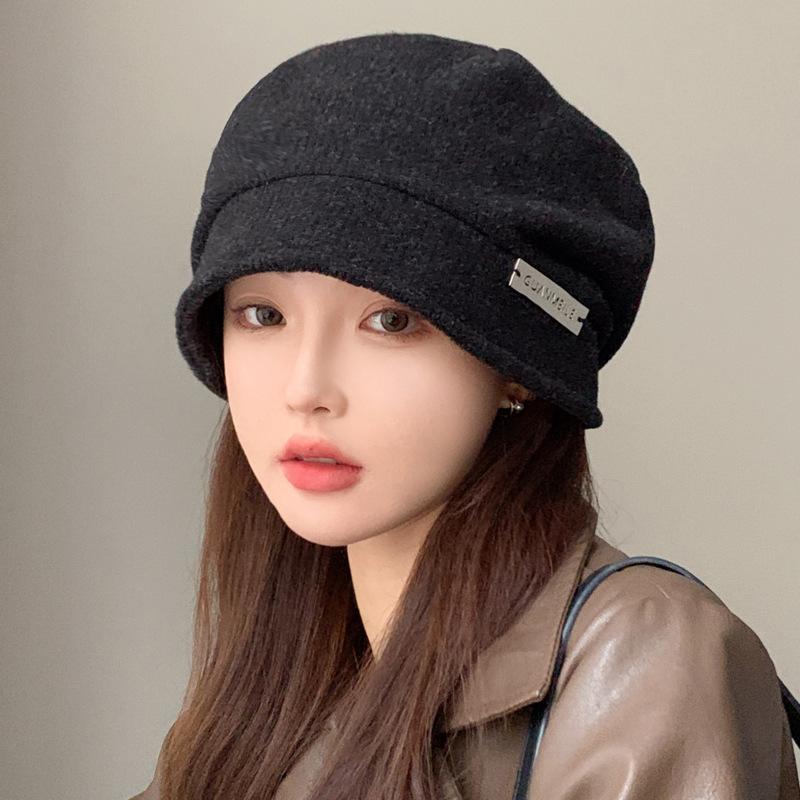 Autumn New Hat Women's Metal Standard Stacking Hat Winter Solid Color Versatile Thin Bald Hat