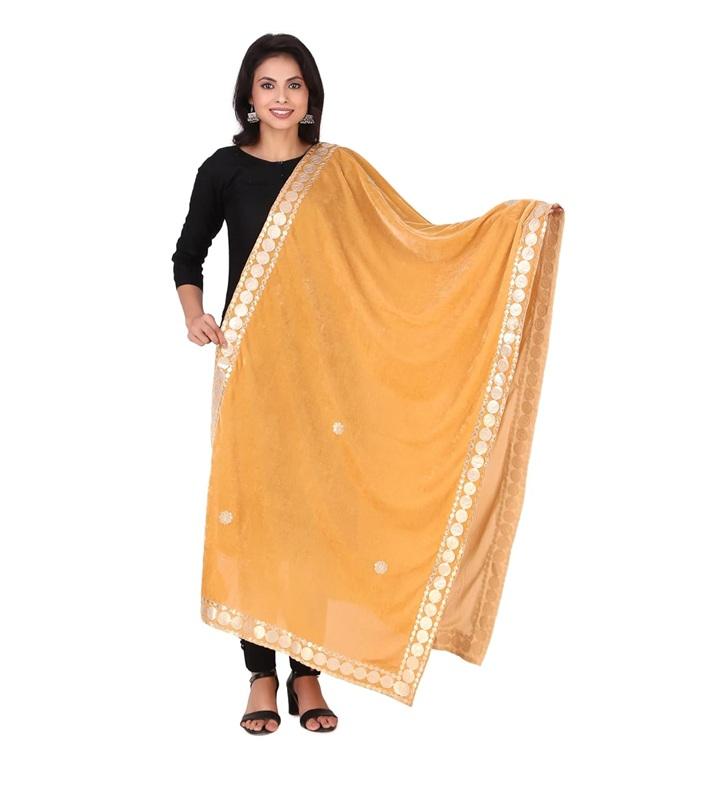 TreegoArt Fashion Women's Velvet Blend Embroidered Gota Pati Lace Border Dupatta Chunni - Pack Of 1