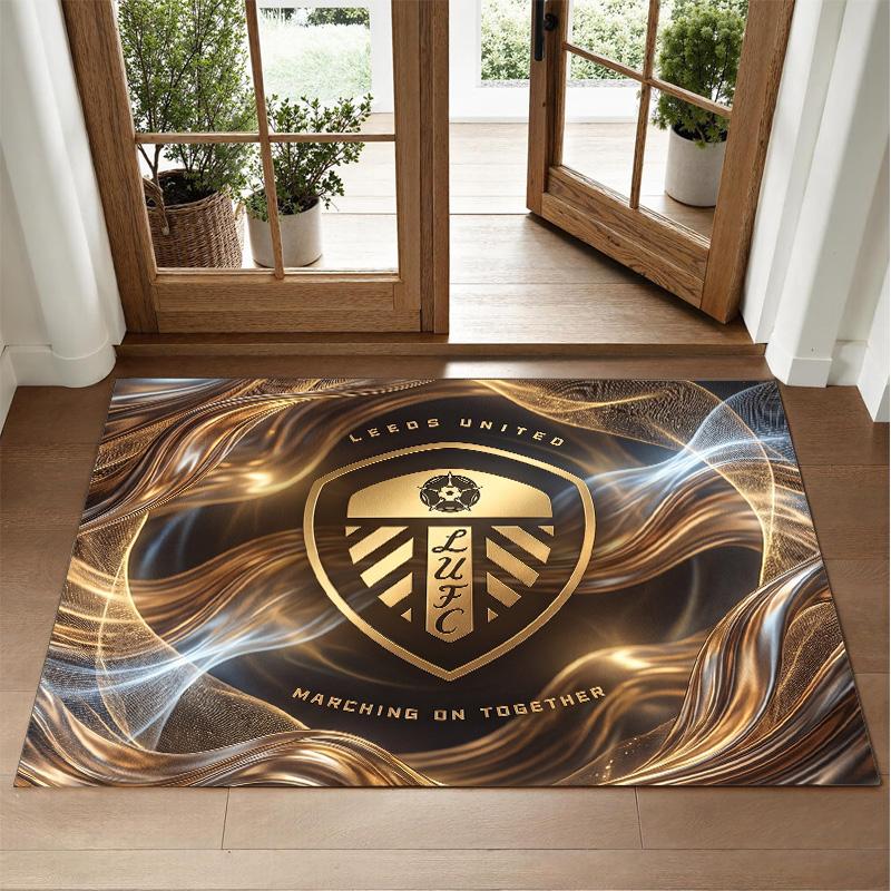Leeds United Football Design Crystal Velvet Rug Soft Decorative Mat for Bedroom Entrance