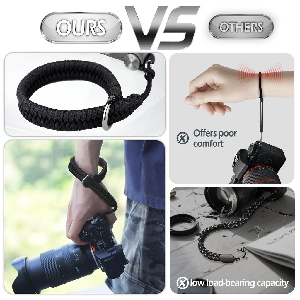 Camera Wrist Strap Paracord Camera Hand Strap Wrist Lanyard for DSLR or Mirrorless Medium [Qiang Ni] - High-End Cameras, Black,