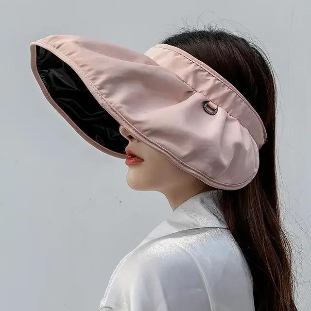 Large Brim Sun Hat Black Shell No Top Women's Style Summer Anti-Uv Hairband Sun Cap Breathable Mesh Cap for Outdoor Activities