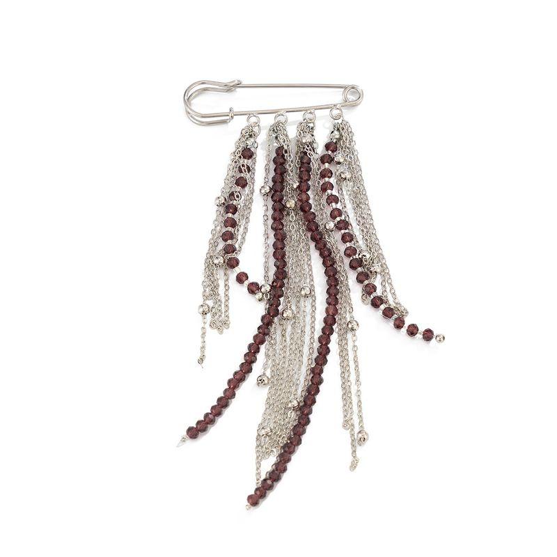 

Beaded Crystal Chain Tassel Brooch for Women, European and American 2026 New Trendy Hip-Hop Fashion Internet Celebrity Style Accessory Silver