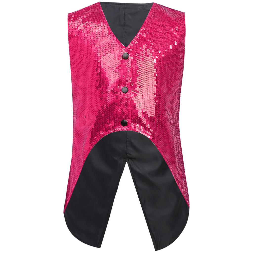 Boys Sparkly Sequin Vest Asymmetrical Hem Sleeveless Design for Parties Stage Events