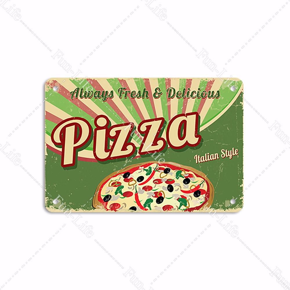 Pizza Dessert Metal Poster Food Tin Sign Plaque Metal Restaurant Vintage Wall Decor for Bar Club Metal Signs 20x30cm