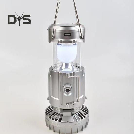 2-i-1 Viftelys Vanntett Solcelledrevet LED Campinglykt med Vifte Bærbar Oppladbar Lampe Multifunksjonell Vifte for Utendørs Camping