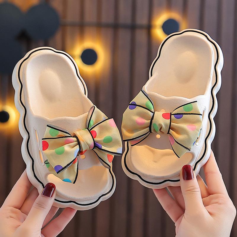 Kids' Fashion Bow Slippers - Non-slip, Durable, Thick-soled Cartoon Sandals for Boys & Girls, Great for Home & Beach Use