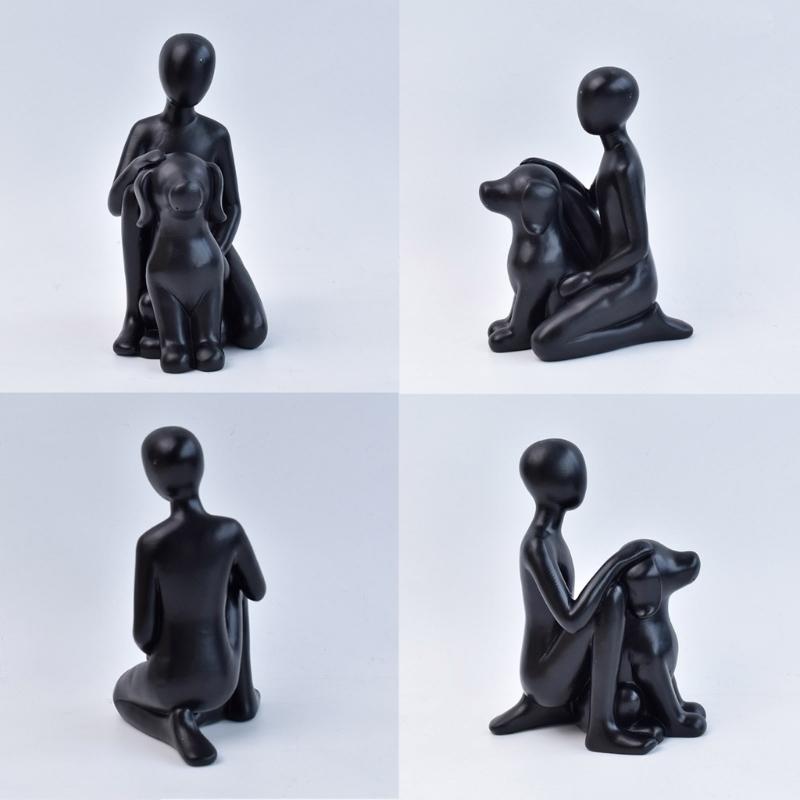 Resin Figurine Man and Dog Sculpture Collectible Ornament Gift for Dog Lover Living Room Bedroom Desktop Shelf Display
