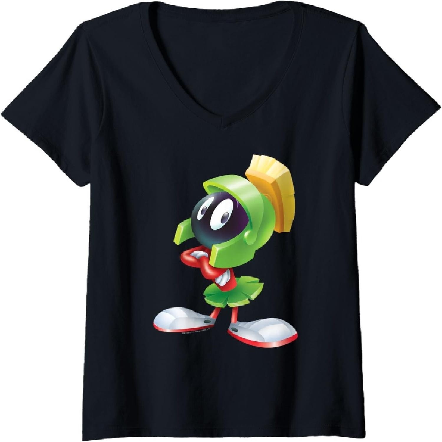 Womens Looney Tunes Marvin the Martian Airbrushed V-Neck T-Shirt XXXXXL разноцветный