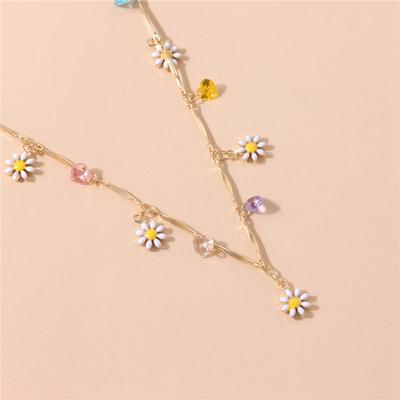 Short Choker Necklace Lovely Colorful Daisy Flowers Beaded Temperament Paintings