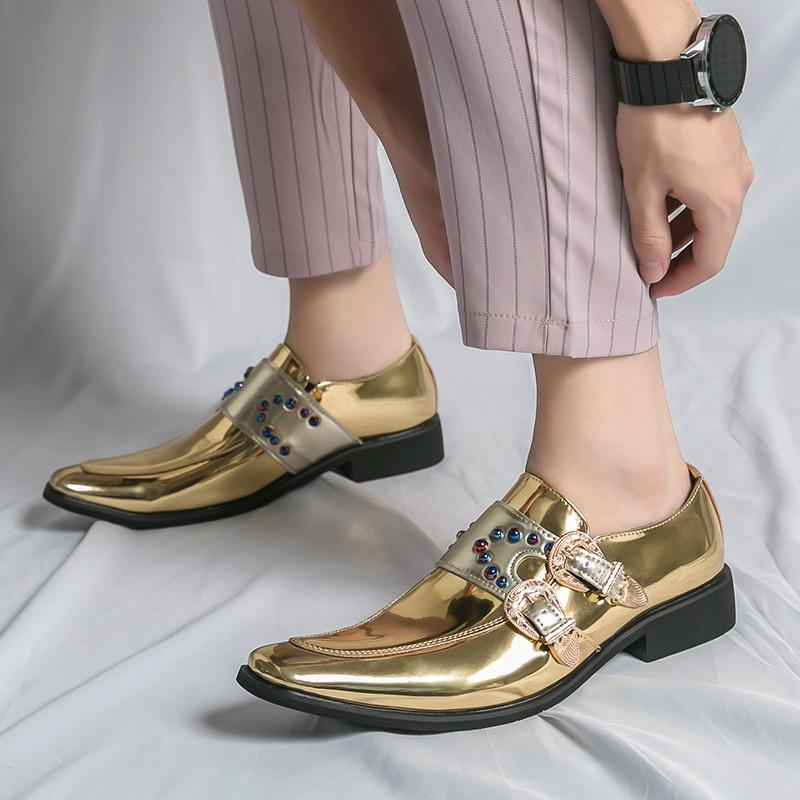 Hot Luxury Pink Mens Patent Leather Shoes Designer High Quality Pointed Chelsea Formal Shoes Man Dress Wedding Party Shoes Men