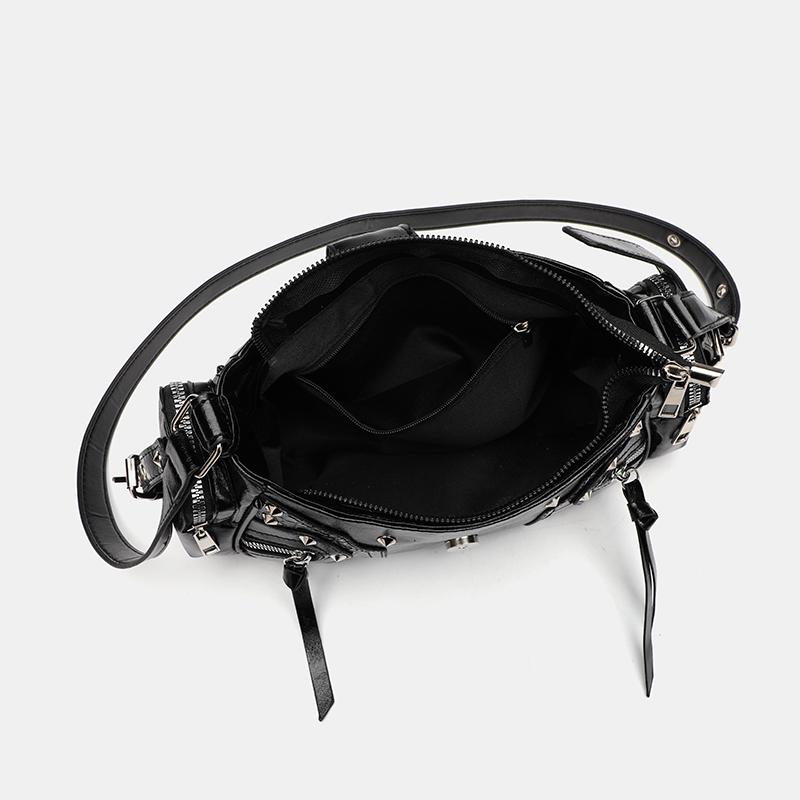 Punk Girl Style Rivet Armpit Bag Solid Color PU Motorcycle Style Single Shoulder Diagal Cross Bag