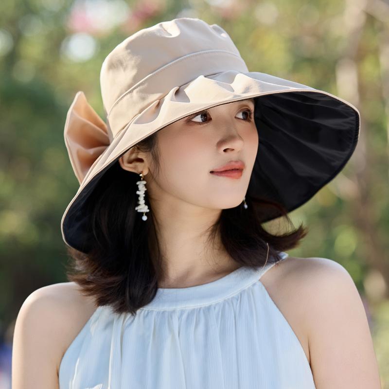 Summer New Hat Women's Sunshade Sunscreen Hat Summer Outdoor Travel UV Protection Bow Bucket Hat