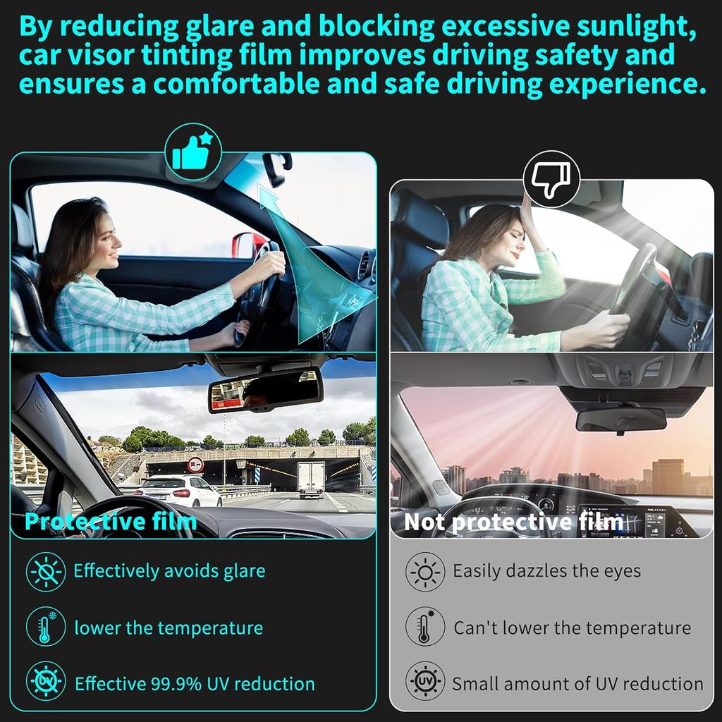 Windshield Tint Strip, 2 Pack Window Tint Car, 5% VLT Sun Shading Heat & UV Protection Windshield Solar Protection Film For Cars, Include 2 Squeegee,