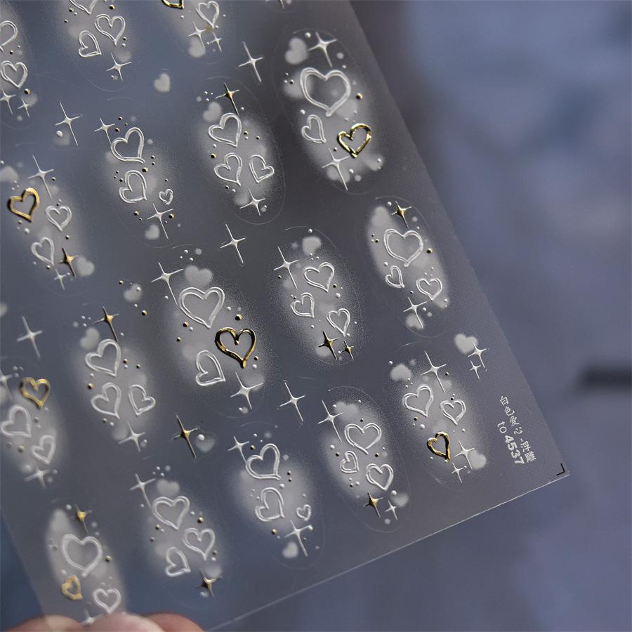 1pcs Nails Decoration Decals 5D Relief Nail Stickers Stamping Gold Silver White Adhesive Nail Art Stickers