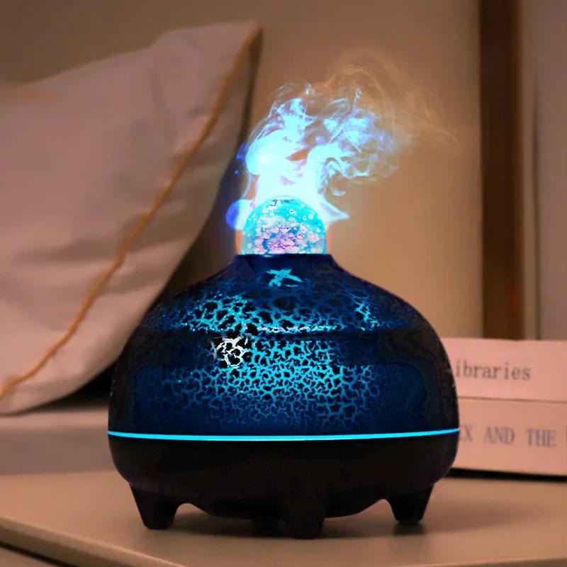 Colorful Aromatherapy Machine Simulated Flame Ultrasonic Essential Oil Diffuser Desktop Crack Humidifier USB