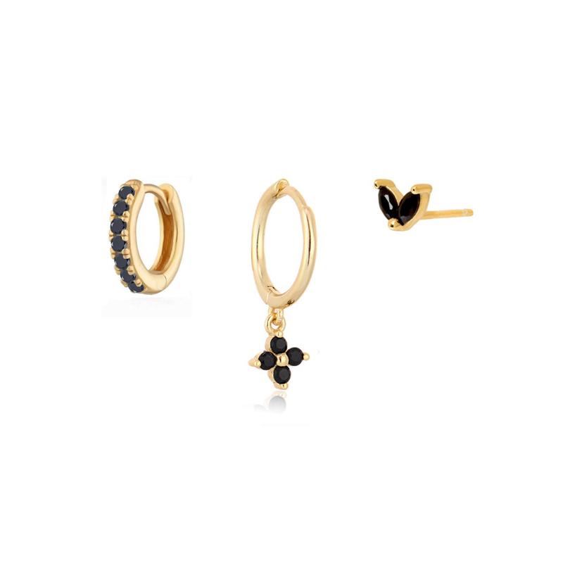 

3PCS Stainless Steel Gold Color Circle Hoop Earrings Set for Women Simple Zircon Flower Stud Earring Cartilage Piercing Zircon
