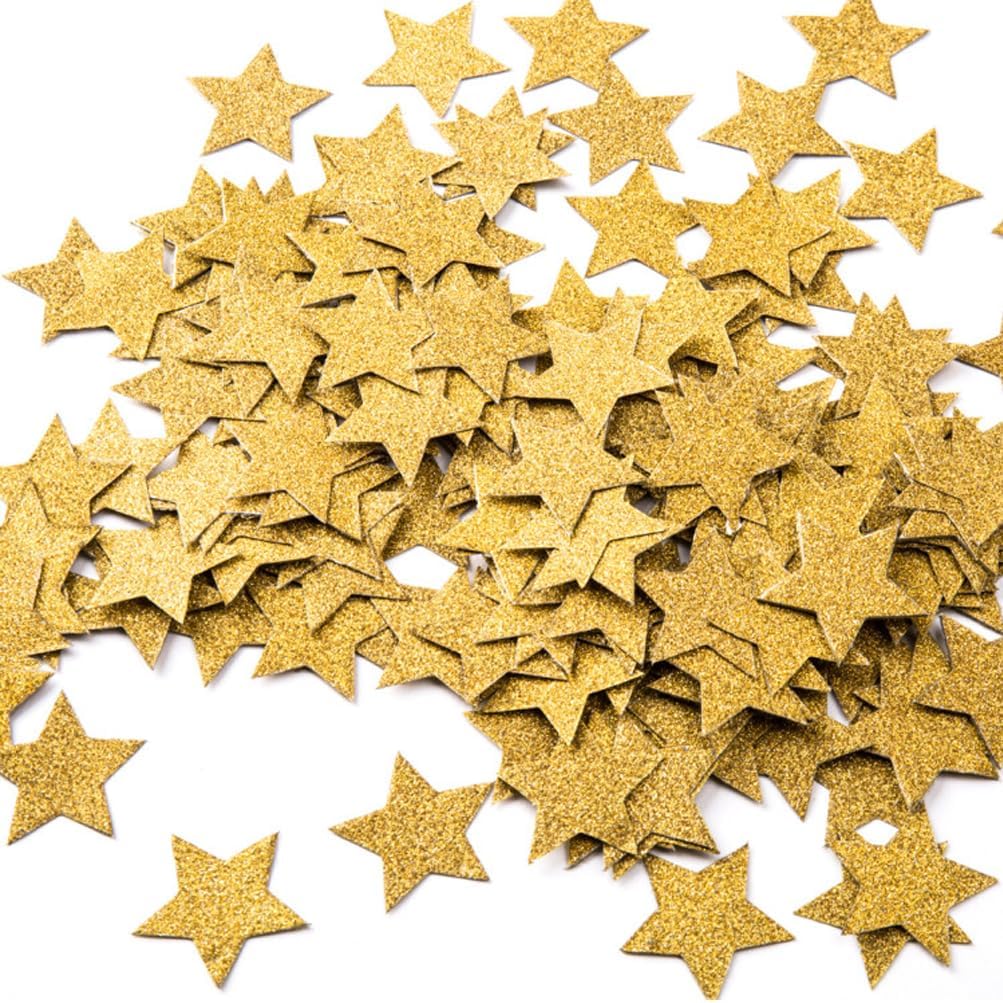 MOWO Glitter Five Stars Confetti Wedding Party Decor and Table Decor, 1.2’’ In Diameter (Glitter Gold,200pc)