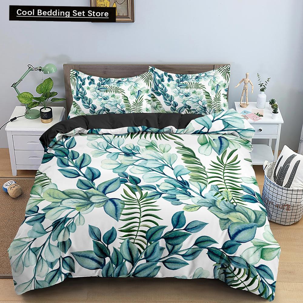 Příroda Tropické Zelené Listy Král Královna Ložní Souprava Deštný Prales Džungle Rostlina Povlak na Přikrývku 3D Botanický Polyesterový Povlak na Peřinu