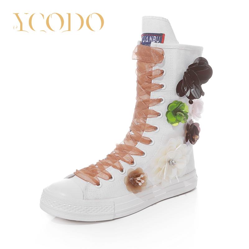 2023 Damen Frühling/Herbst Canvas Stiefel, Mädchen Student Trend Floral verzierte Spitze Schnürsenkel Canvas Schuhe