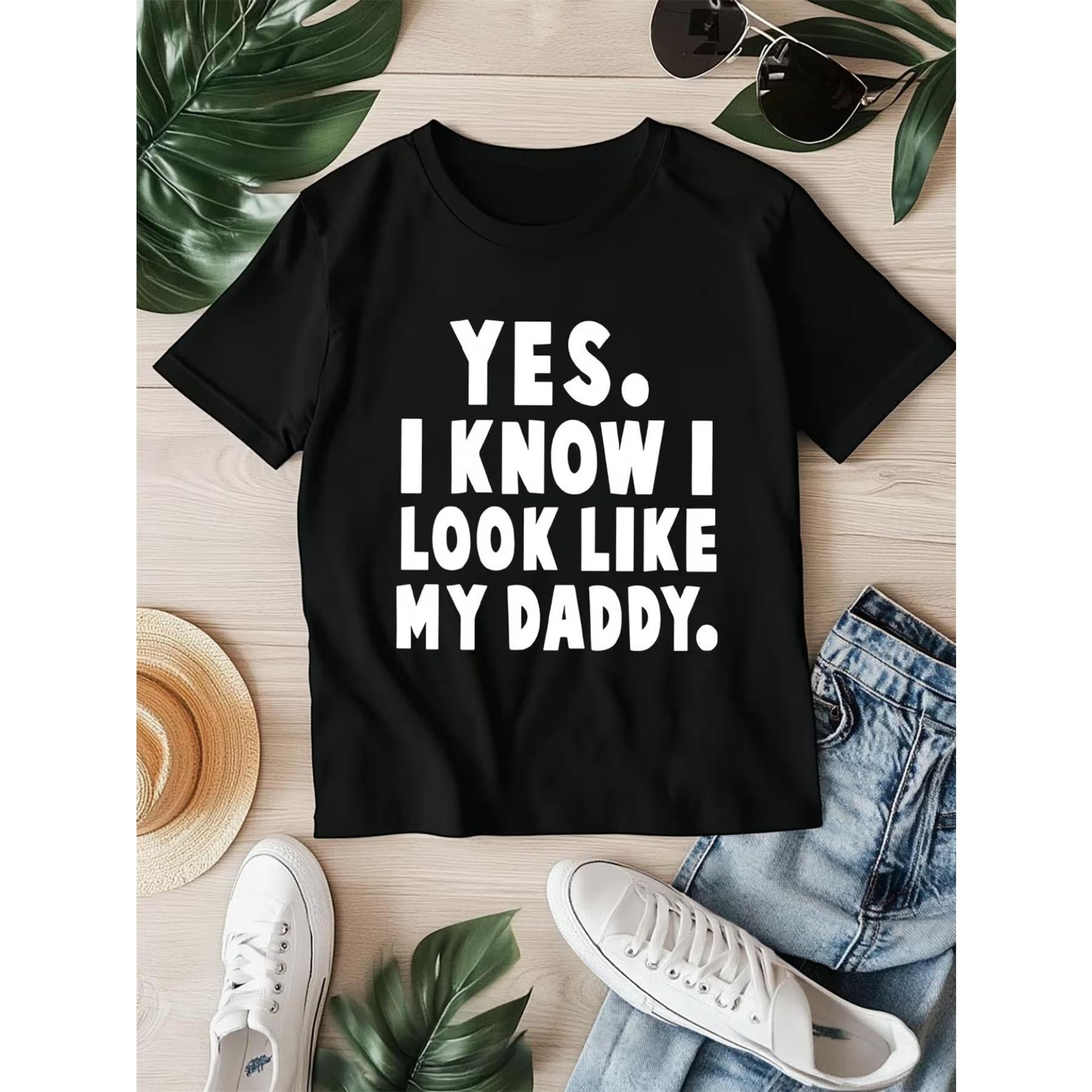 Смешная футболка для женщин большого размера со слоганом  ДА, Я ЗНАЮ, ЧТО ВЫГЛЯЖУ КАК ПАПА  - Черная с Жирным Белым Написанием S чёрный
