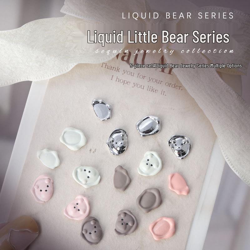 

Teddy Bear Silver Embossed Nail Rhinestones – 5 pcs Irregular 3D Decorations