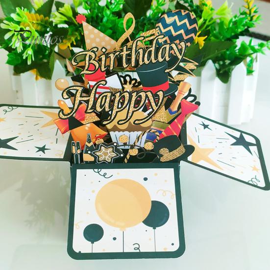 3D Birthday Card Pop-Up Happy Birthday Greeting Card Gift Box with Envelope Handmade Foldable Celebration Card for Family&Friend