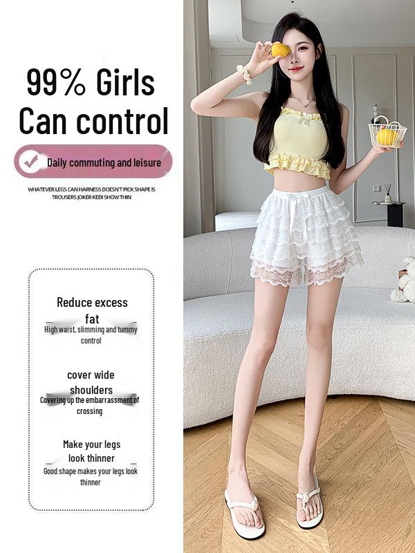 2025 Women's Anti-Exposure Three-Quarter Lace Bow Safety Shorts