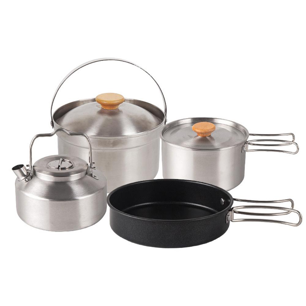 Camping Hiking Cookware Set Outdoor Portable Picnic Cookware Kit Stainless Steel Pot Frying Pan