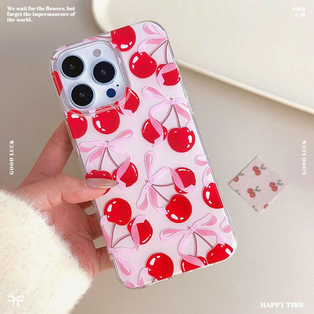 

Full Screen Bow Cherry Suitable for Apple 16 Mobile Phone Case 15promax Protective Case Iphone14 Anti Fall 13 Women Apple 17PROMAX