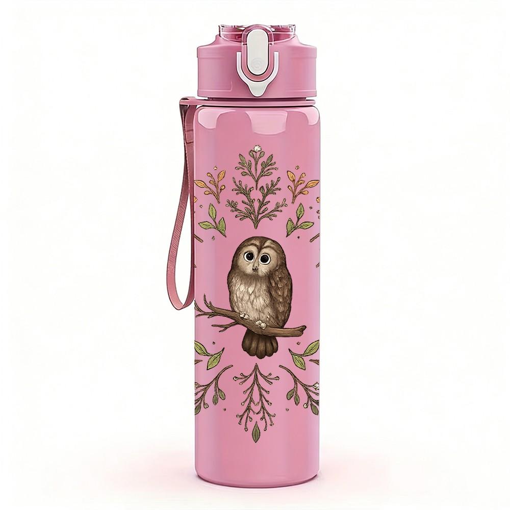 1PC Owl Autumn Leaf Wreath Print 750ml Color Plastic Sports Water Bottle Leakproof Flip Straw Lid Suitable for Sports Office Home Use