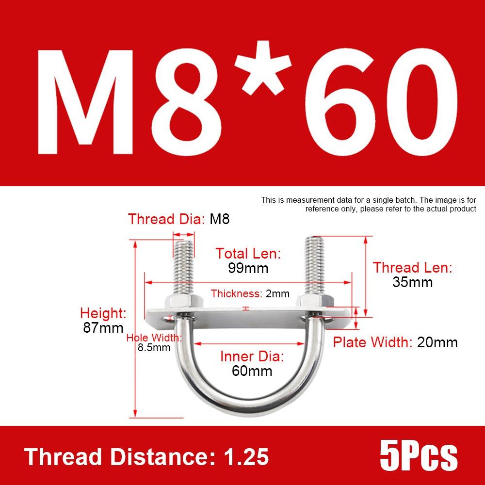 1Set With Baffle M8 Round Tube Clamp 304 Stainless Steel Round Bolt  for Round Tube