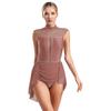 Damen Tanz Performance Body Ärmellos Rückenfreier Stil Transparenter Mesh Patchwork Glitzernde Strasssteine Kostüm