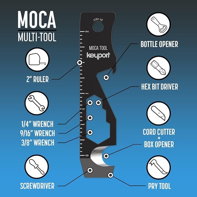 Keyport MOCA Keychain EDC Pry Bottle Box Cord and More TSA Key Tool EDC Gear Key Keychain Compatible 10-in-1 Multi-Tool (Black) Multi-Tool Opener,