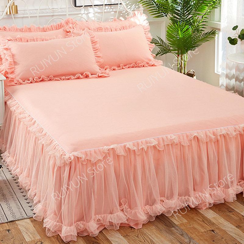 

Елегантна спідниця для ліжка принцеси. Нековзкий чохол для матраца. Мереживна спідниця. 3pcs Design200x220cm