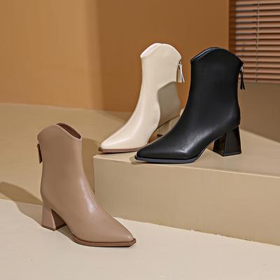 Autumn Winter Keep Warm Fur Women Ankle Boots Fashion Pointed Toe Back Zippers Shoes Thick Heel Ladies Short Booties