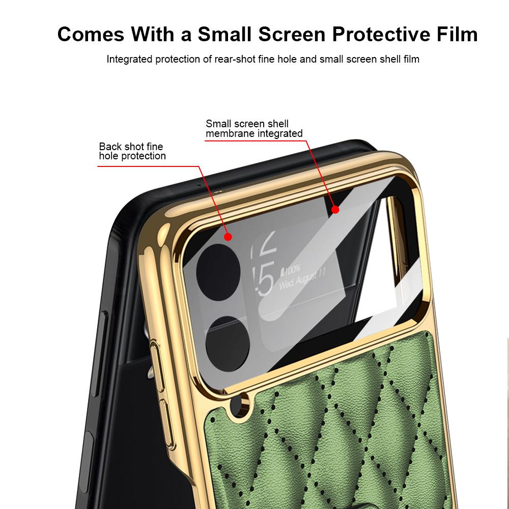 Luxury Plating Leather Case For Samsung Galaxy Z Flip 4 5g Shockproof Hard Cover Stand For Samsung Z Flip4 Case With Ring Holder