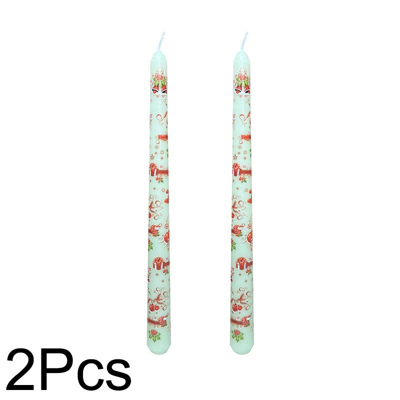 

2 шт. Высокие неароматизированные украшения Подарок 10-дюймовая конусная свеча Сезонные без пламени Настольные украшения Рождественский принт светло-зеленый